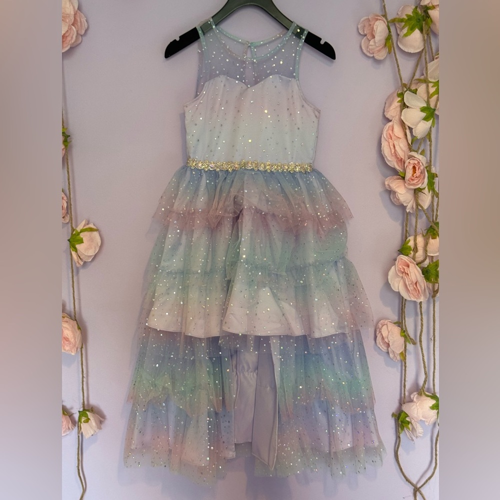 Rare Editions high low glitter ombré dress Size 8 EUC